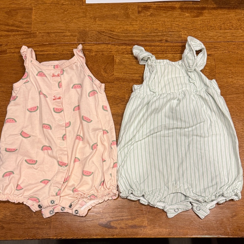 2 Carter’s sleeveless rompers size 6 months